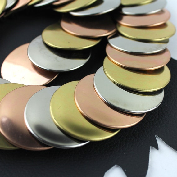 Silver Gold and Copper Circle Scale Metal Elastic Belt - Etsy display picture 2