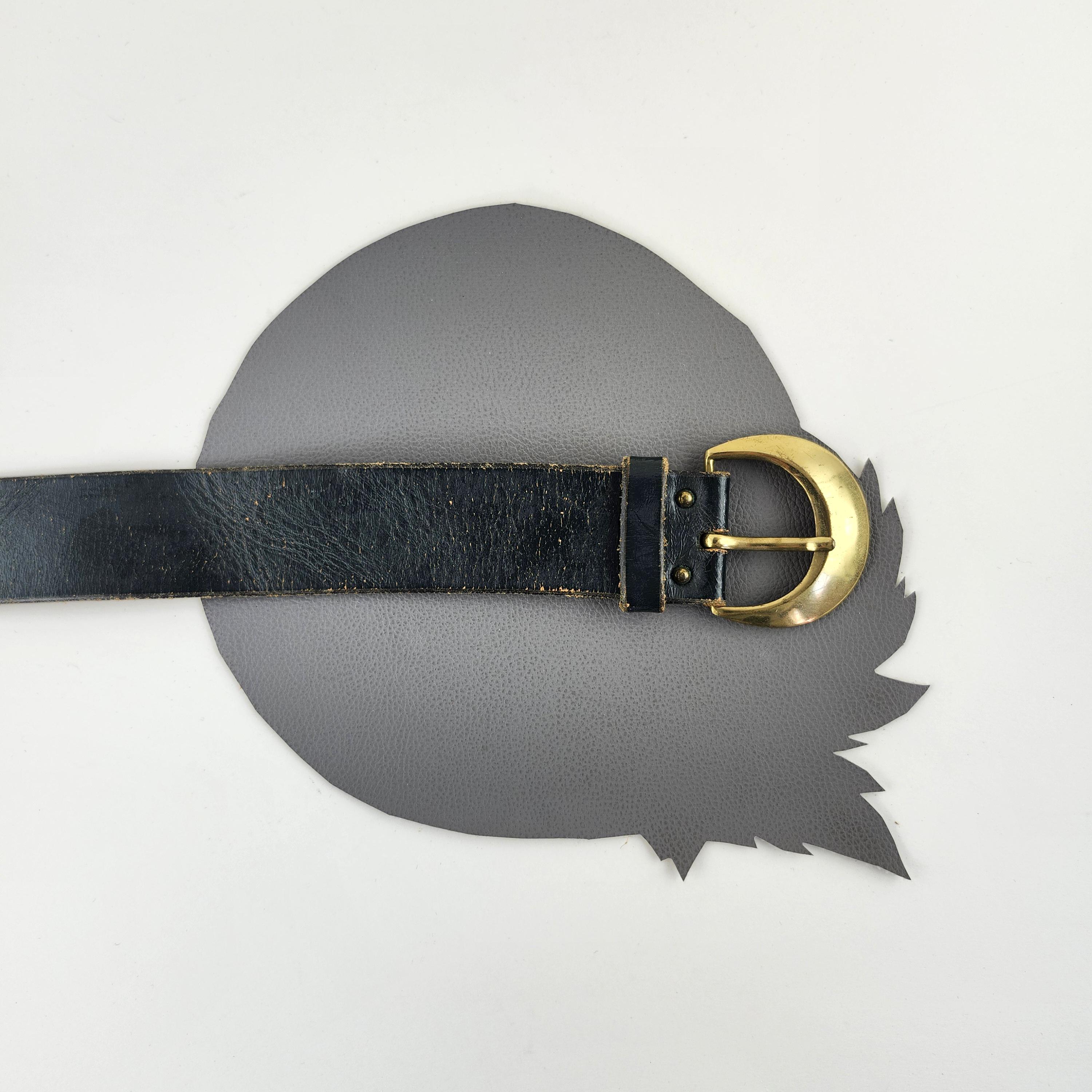 Vintage Handmade Calderon Leather with Antique toned Brass Buckle. Wide Dark Green Leather and Brass Buckled Vintage Calderon  main image 2