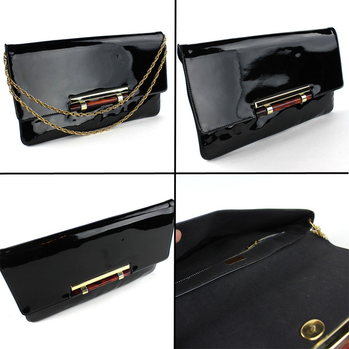 Vintage Black Faux Patent Leather Clutch or Purse Etsy