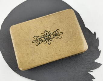 Khaki und Gold Vintage Vinyl bezogene Schmuckschatulle mit türkisfarbenem Samt innen