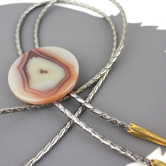 Copper Agate Western Bolo Tie with Silver Metalli… - image 5