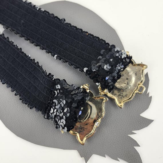 Black Sequin Vintage Elastic Belt With Gold Sunflower Buckle  display picture 3