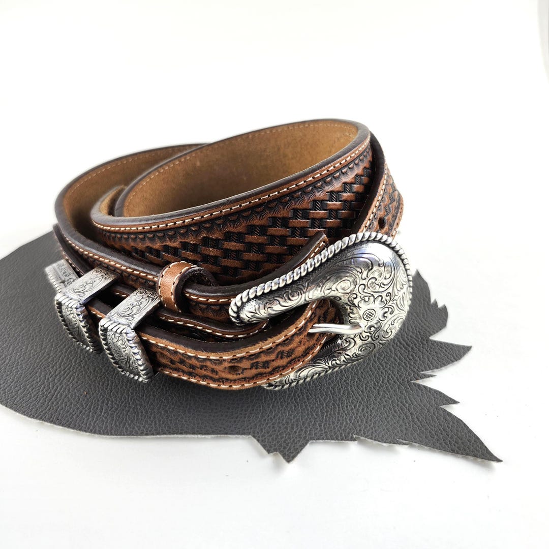 tobacco belt buckles 1988 Red Man Chewing buckle polished look Tobacco Brown & Black Tooled