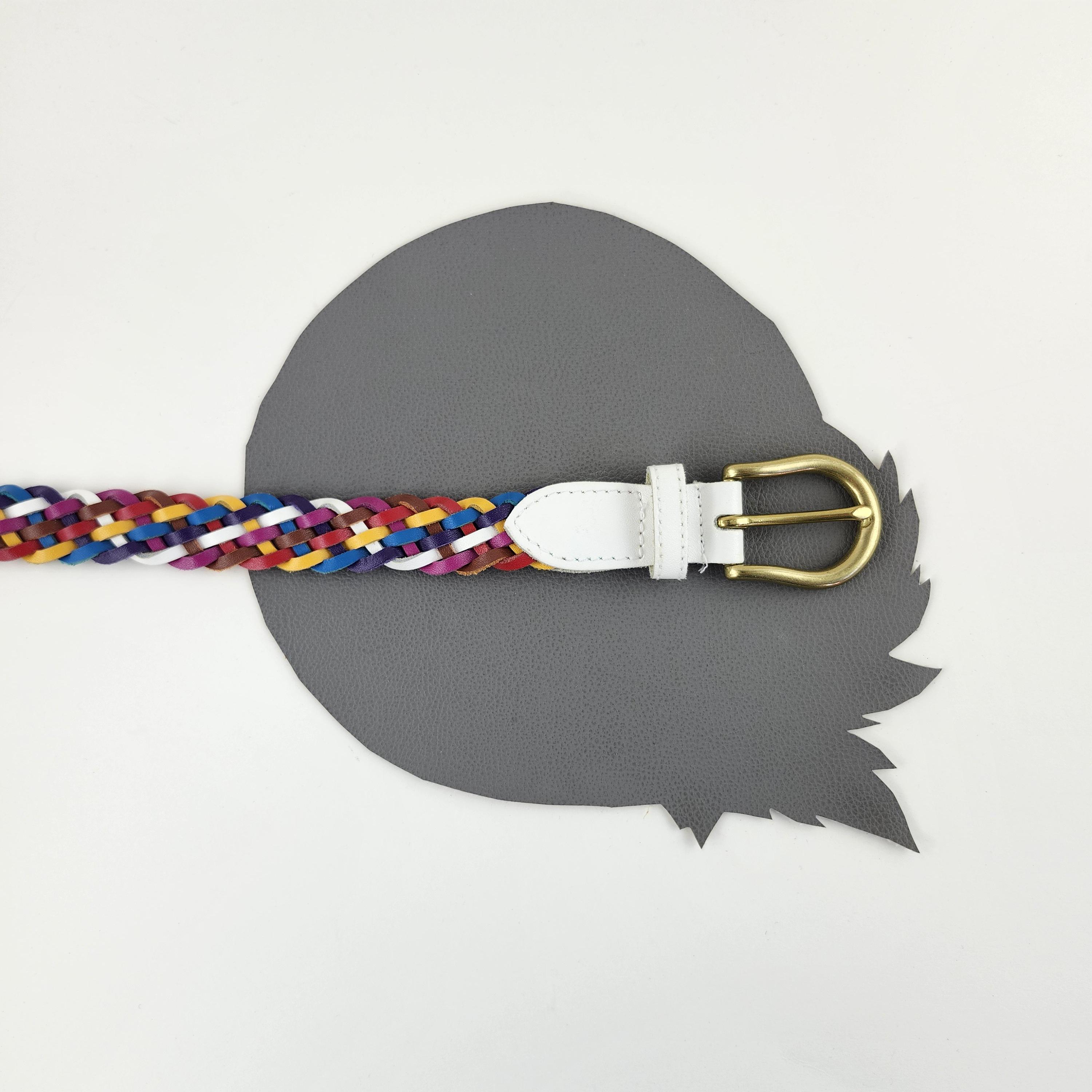 Vintage Rainbow Braided Leather Belt Women