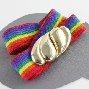 Regenbogen elastischer Gürtel mit goldener Wolke Schnalle / einstellbare Länge klein, mittel groß oder XL