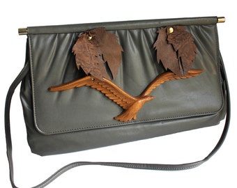Gray Vinyl Seagull Clutch/Purse Altered Vintage Purse