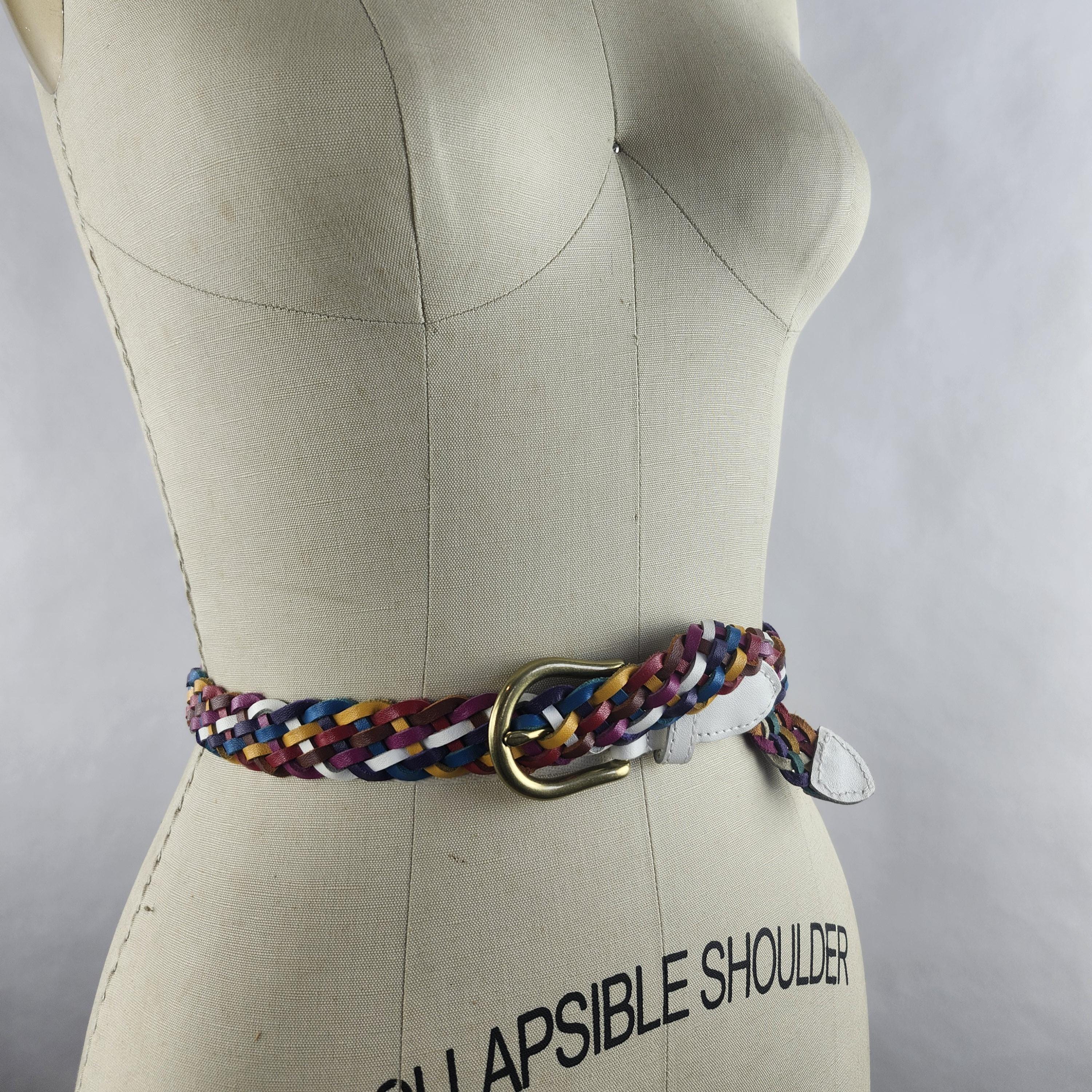 Vintage 80s 90s Rainbow Braided Leather Belt Size Small Lady Canterbury DR Vintage Rainbow Braided Leather Belt Women main image 3