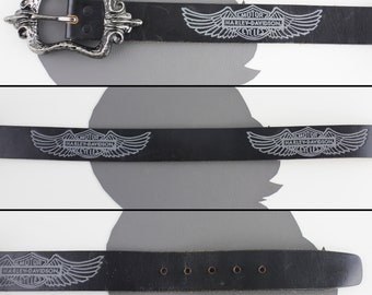 ハーレーダビッドソン ブラックレザーベルト、ラージシルバーメタル