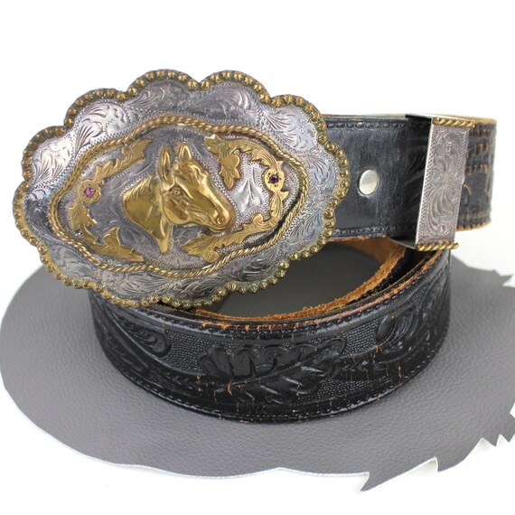 小物 silver horses leather belt Genuine Leather Belt Horse Buckle Sterling Silver 925 - SunnyArmenia