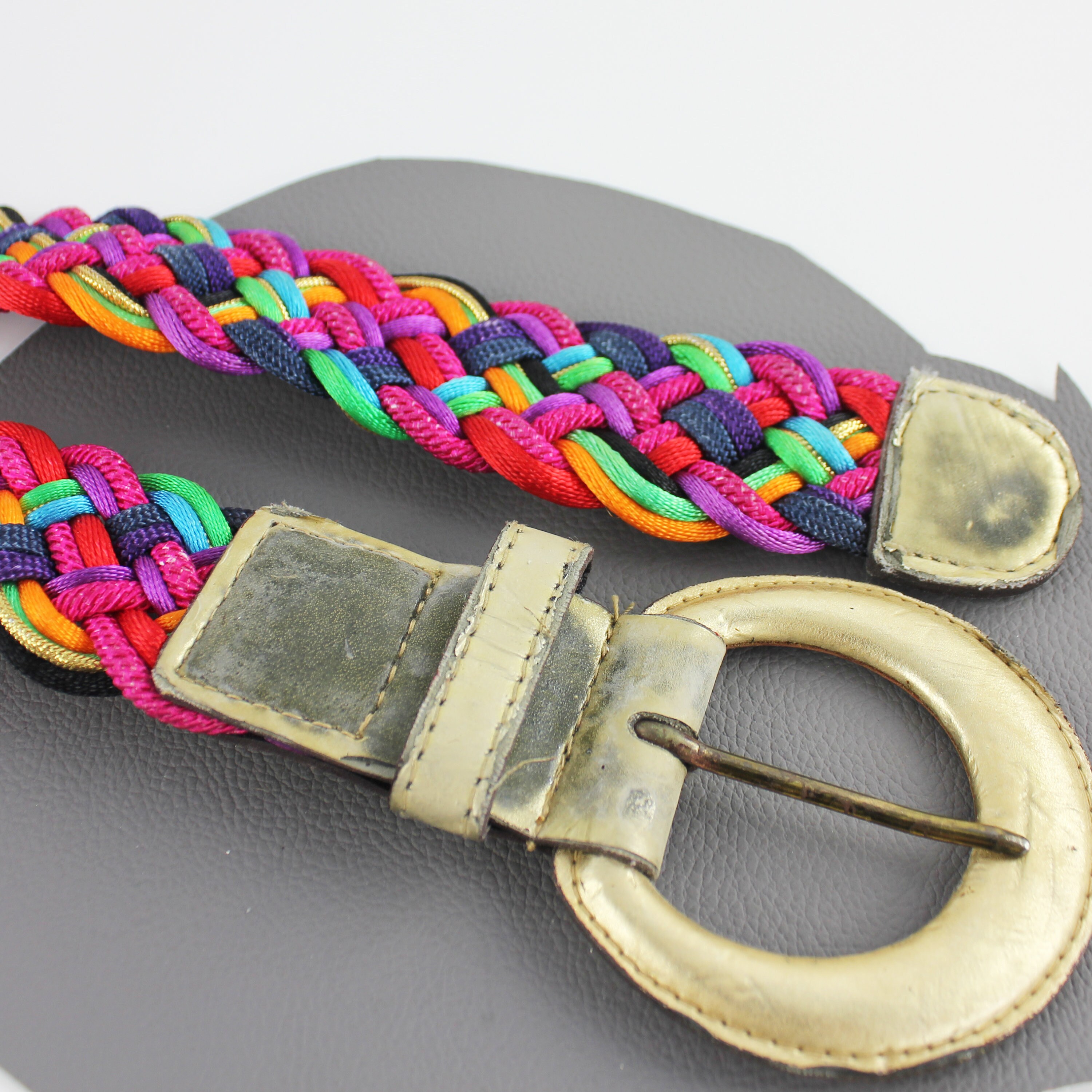 Braided Rainbow Waist Statement Belt Colorful S/M VTG 80s 90s Multi-color Chunky Rainbow Braided Corded 90 main image 2
