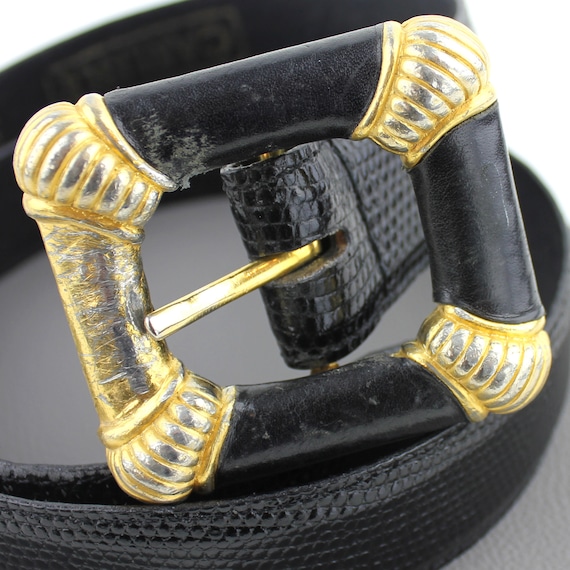 Black Leather & Gold Vintage Carlisle Belt - size… - image 1