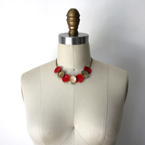 Red Enamel and Gold Vintage Necklace - image 5