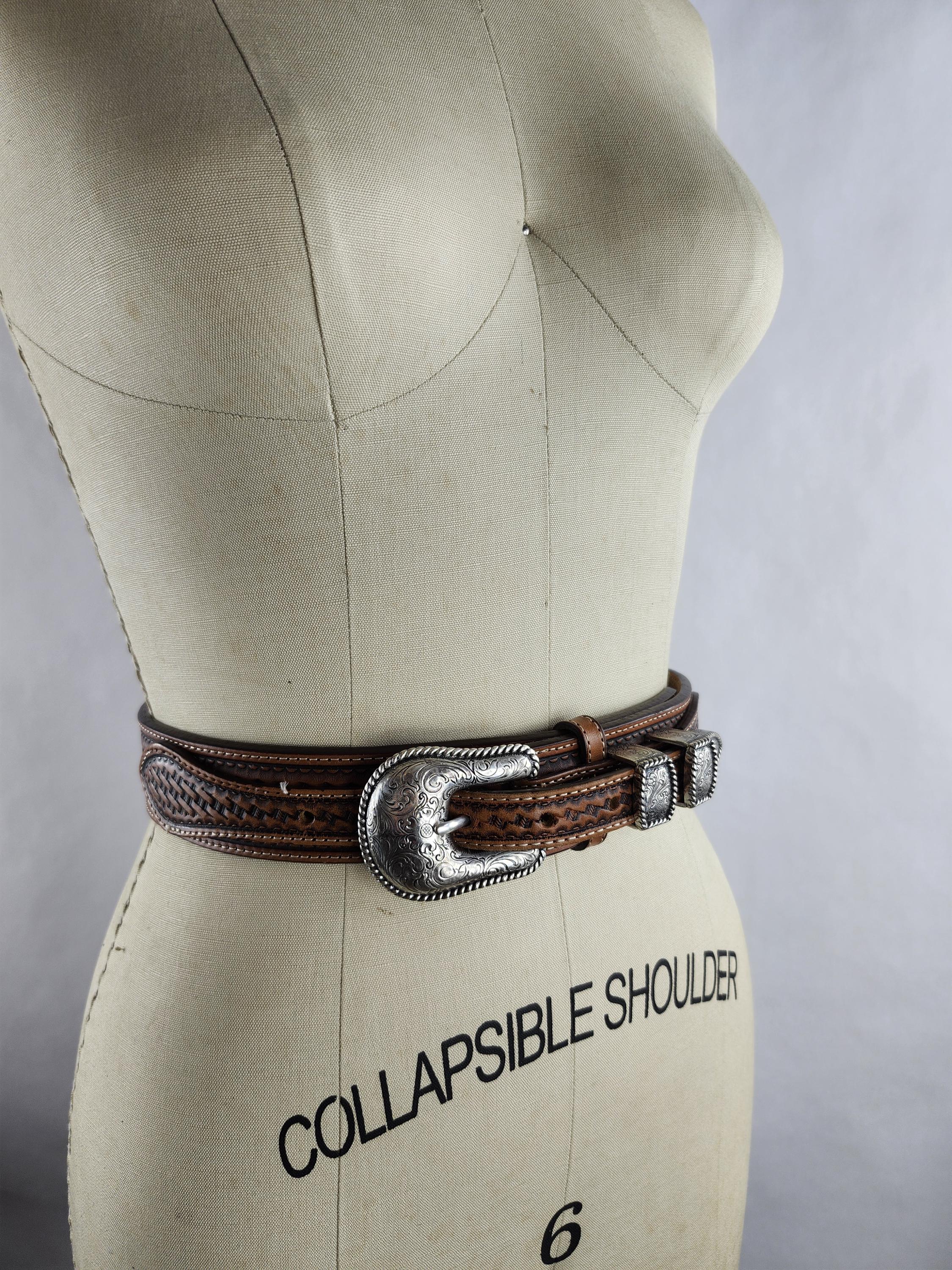 Tobacco Brown & Black Tooled Leather Justin Western Belt With