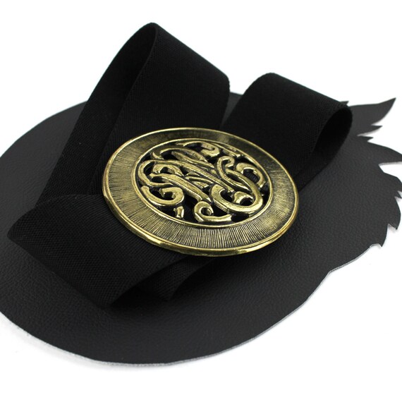 Black & Brass Large Round Scroll Buckle Elastic B… - image 4