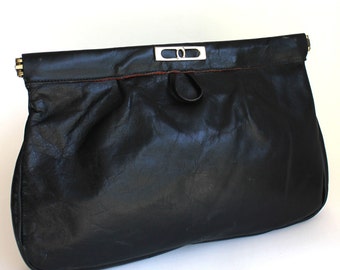 Black Leather Clutch or Wristlet Vintage Purse