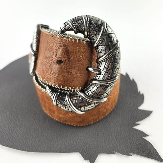 Cinnamon Brown Turtle Shell Pattern Leather Belt … - image 1