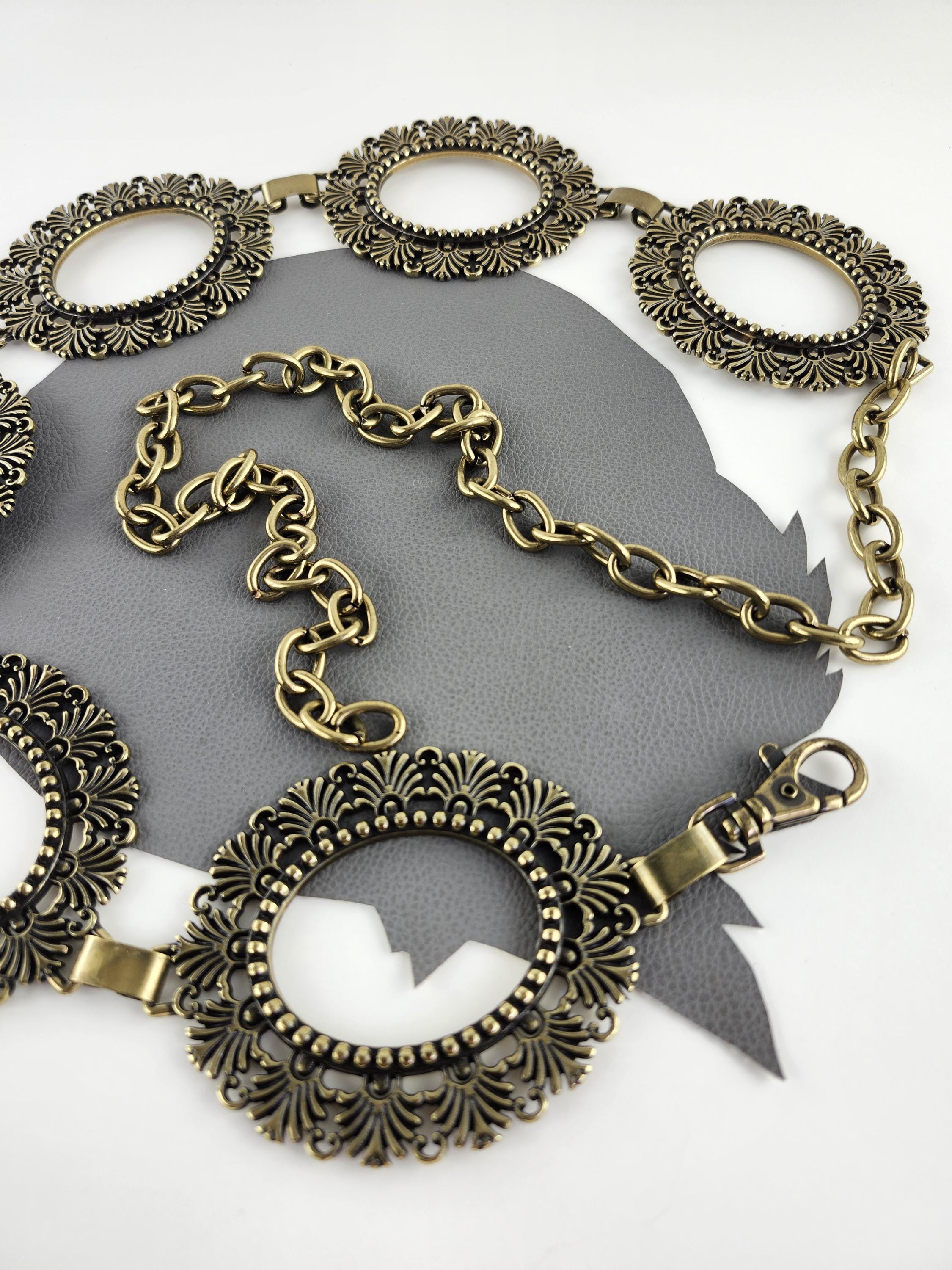 • rare retro vintage oval chain belt • Vintage Brass Ornate Oval Chain Belt - Fits up to 50 Inches  main image 2