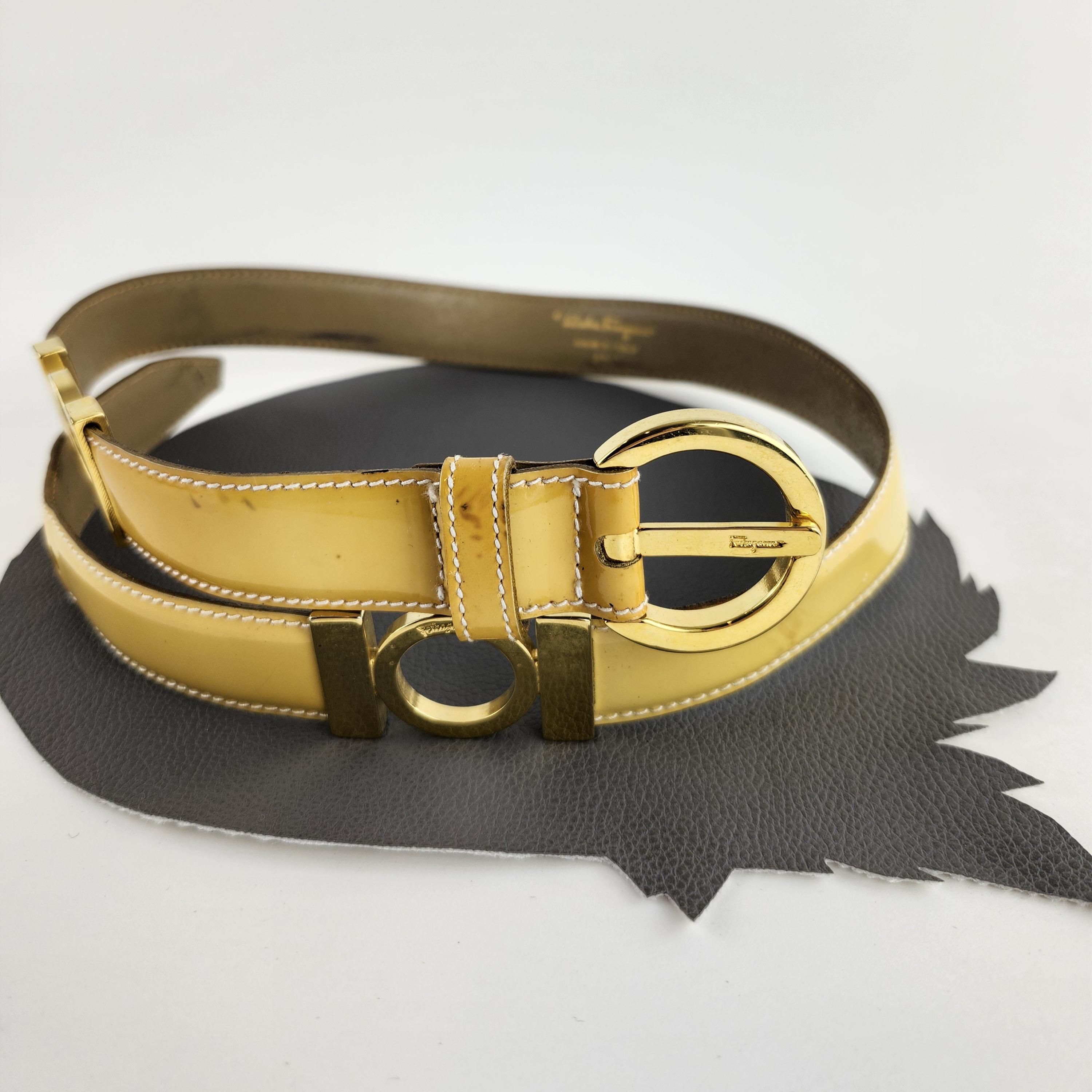 VINTAGE SALVATORE FERRAGAMO ITALIAN BEIGE LEATHER BELT W/ GOLD-TONE BUCKLE 30\