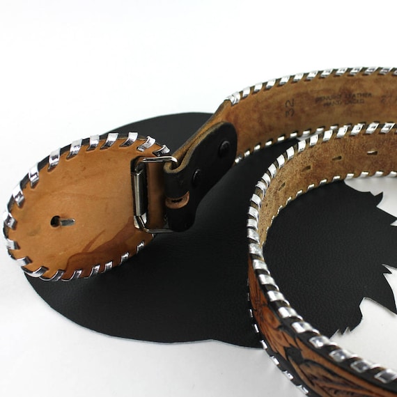 Tooled Leather Horse Buckle on Brown and Silver L… - image 5