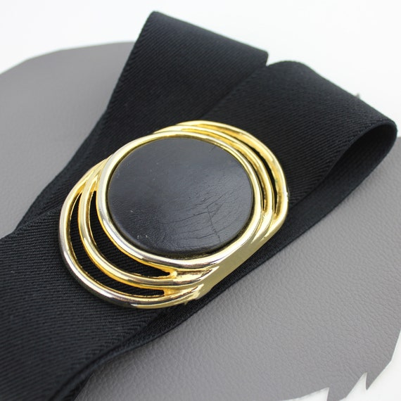 Black and Gold Glam Oval Buckle Vintage Elastic B… - image 4