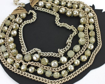 Pearlized Bead & Chain Five Strand Vintage Necklace