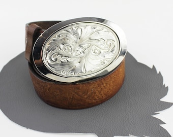 Wrangler Brown Genuine Leather Eagle Tooled Western Belt  display picture 2