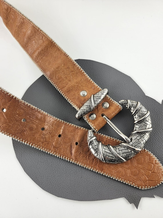Cinnamon Brown Turtle Shell Pattern Leather Belt … - image 13