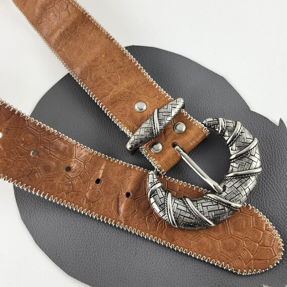 Cinnamon Brown Turtle Shell Pattern Leather Belt … - image 2