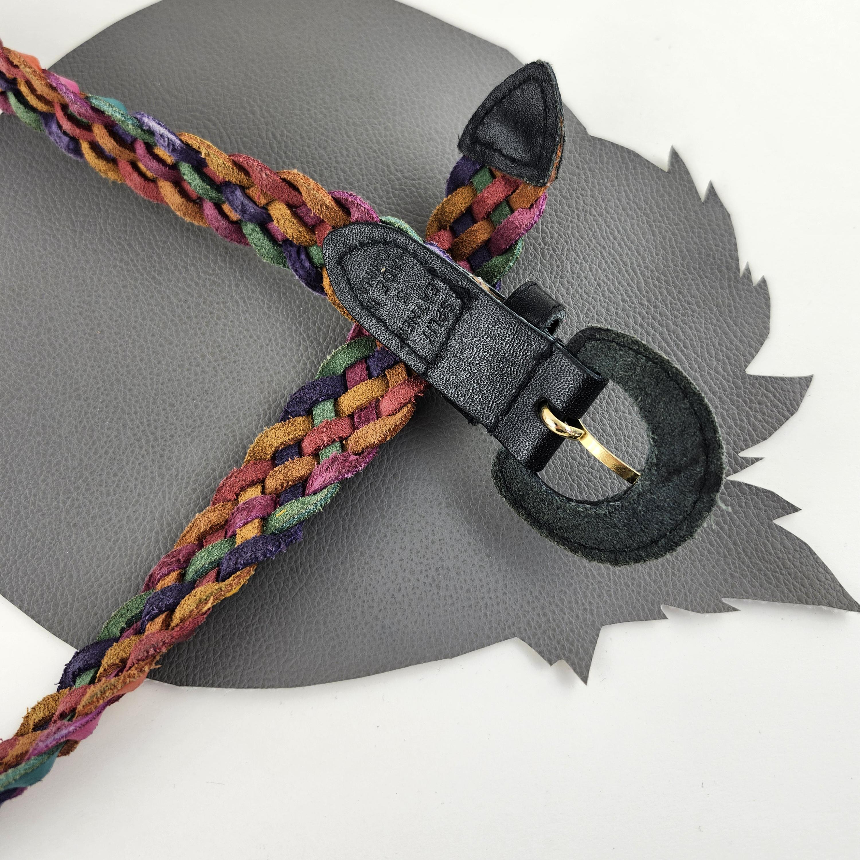 Vintage belts bundle - teal leaf and magenta blue braid. Vintage 80s Pastel Braided Belt With Floral & Metal Leaf  main image 3