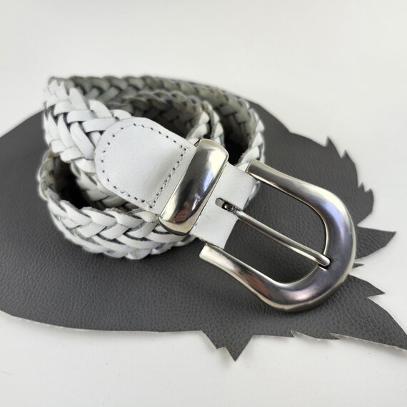 Vintage Circa White Braided Leather Belt With Silver Buckle  display picture 1