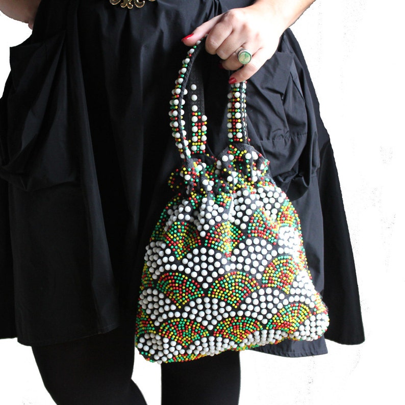 Candy Gumdrop Beaded Red Yellow Green White Black Purse image 1