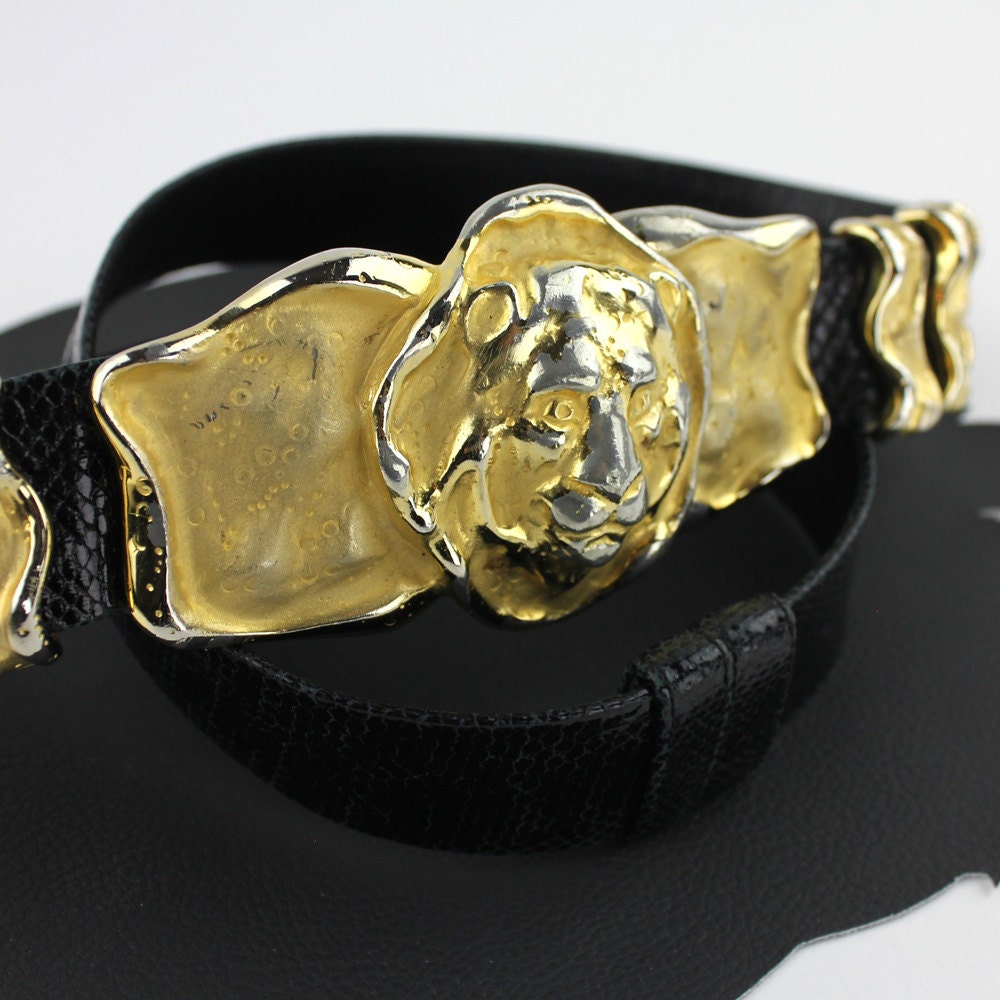 Vintage Judith Leiber Snakeskin Belt, Gold Lion Buckle  display picture 2