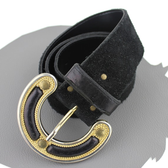 Black Suede and Gold Vintage Belt - Etsy display picture 2
