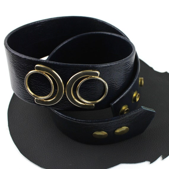 Navy & Brass Patent Leather Vinyl Belt - image 2