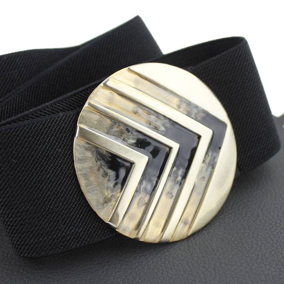 Black & Gold Abstract Circle Buckle Black Elastic… - image 4