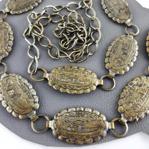 Vintage Brass Oval Metal Concho Chain Belt - fits up to US 46