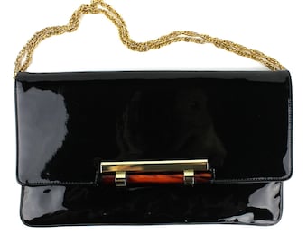 Vintage Black Faux Patent Leather Clutch or Purse