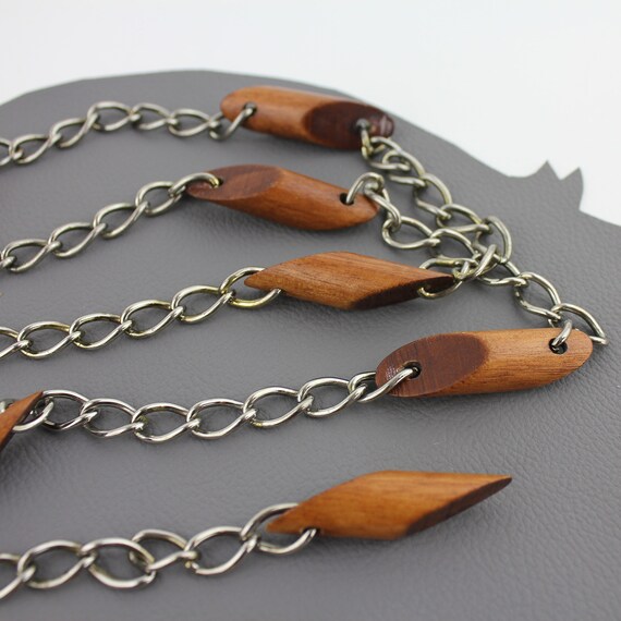 Wood and Silver Chain Vintage Belt or Necklace / … - image 4