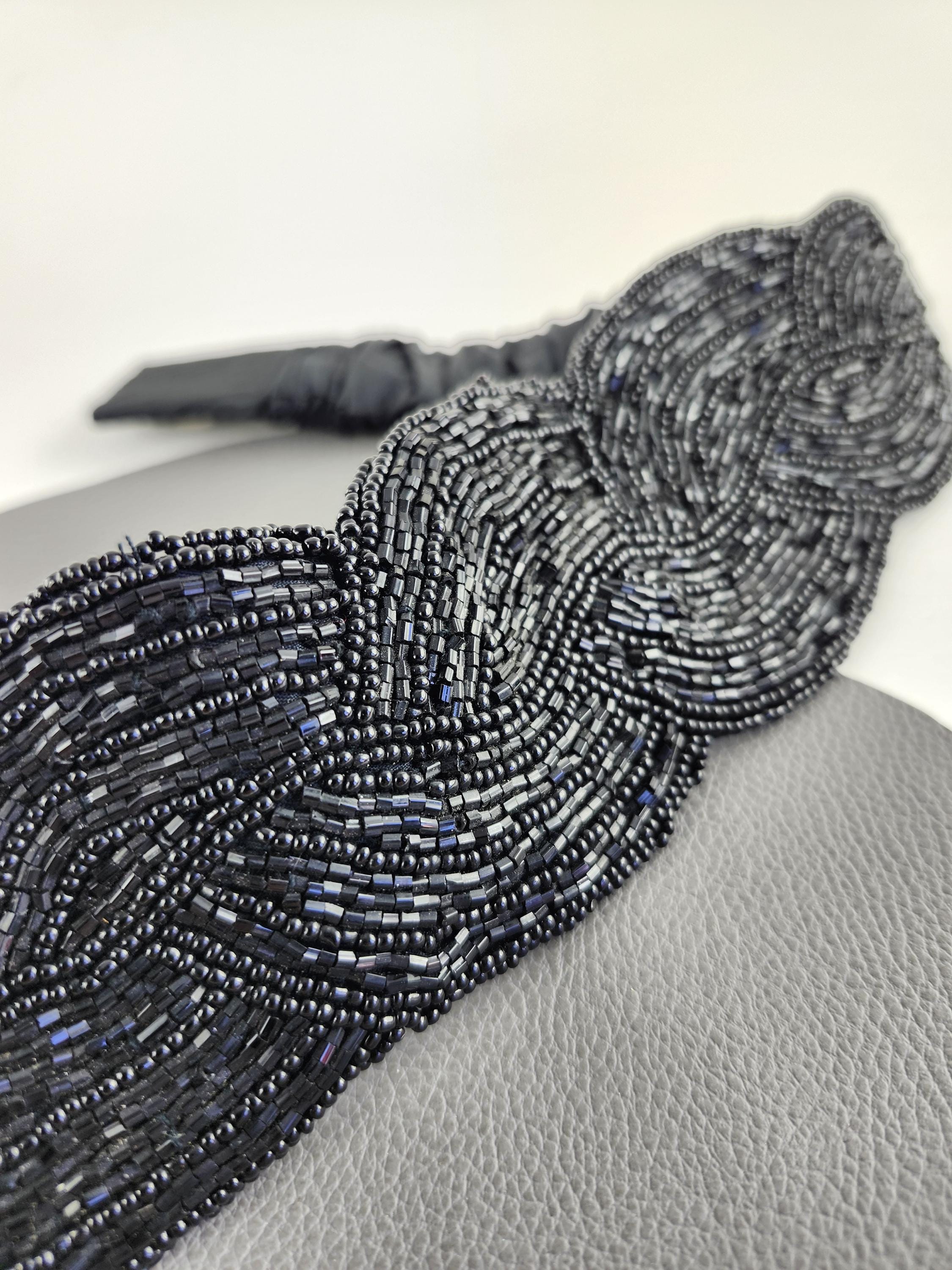 Black Fully Beaded Belt / Elastic Cummerbund Evening Wear  display picture 2