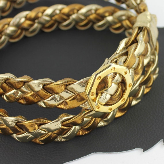 Silver gold, copper, and bronze metallic leather belt Metallic Etched Western Belt main image 2