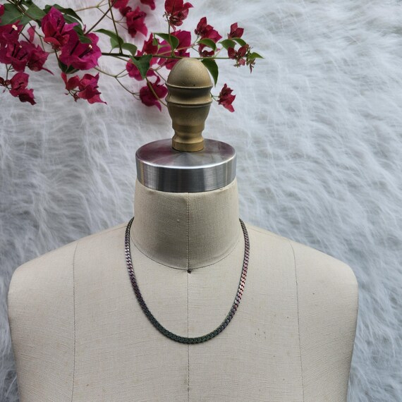 Rainbow Oxidized Silver Colored Flat Chain Neckla… - image 7
