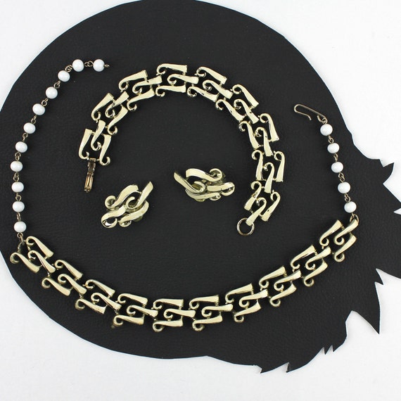 Cream Enamel Scroll Squiggle Necklace Bracelet & C