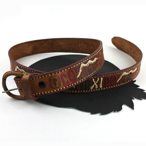 Men's Painted Edge Two-Tone Tooled Leather Belt main image 0
