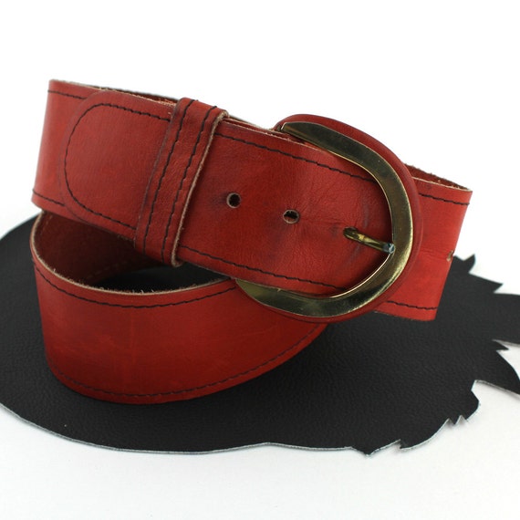 Vintage Rust Orange Distressed Leather Belt size … - image 2