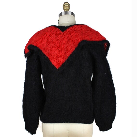 Black & Red Knit Vintage 80s Sweater with Oversiz… - image 3