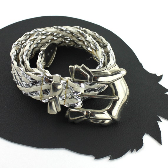 Silver & White Braided Leather Belt