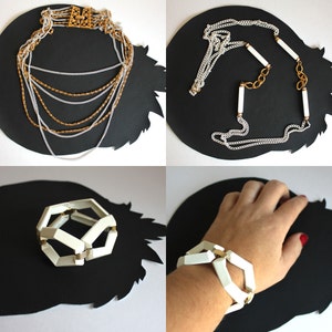 Jahrgang viel 3 weiß & Gold-Schmuck - zwei Halskette und Armband