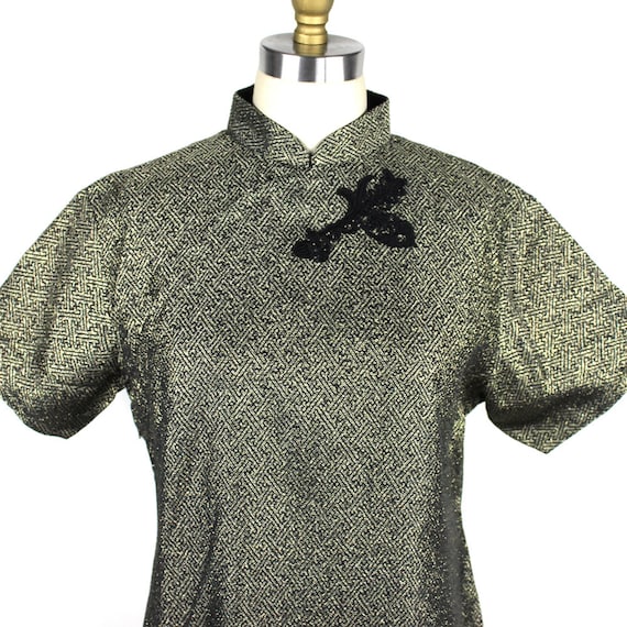Black & Gold Metallic Thread Mandarin Collar Dress