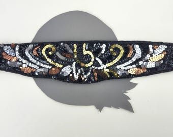 Vintage 1980s Black Beaded Embellished Sequin Gold Brass  display picture 1
