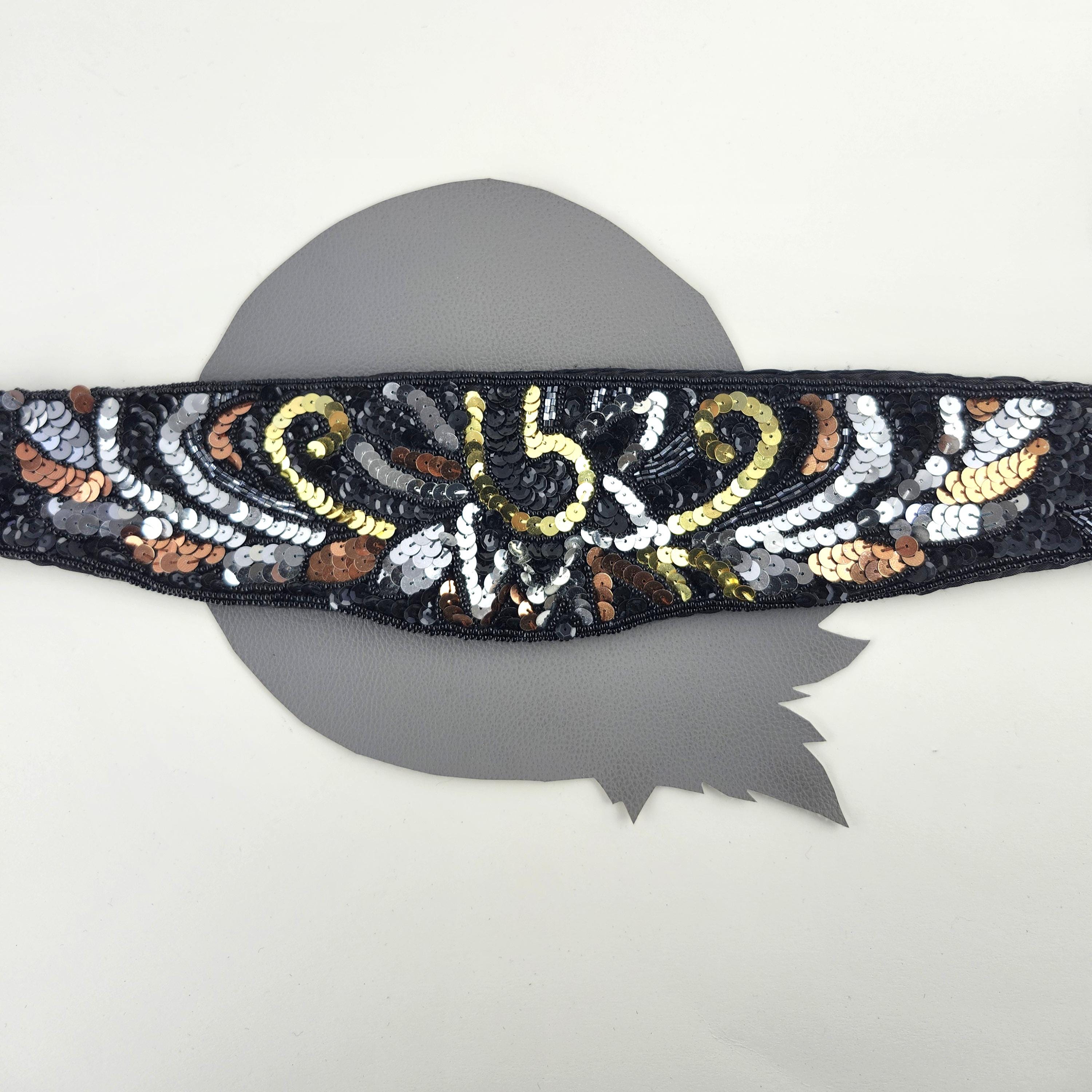 Set of Three Women\'s Vintage Art Deco Style Beaded Sequin Cummerbund Belts Gold Art Deco Crystal Beaded Belt – ALEXANDRA-KING main image 3
